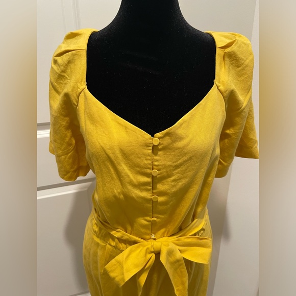 Ann Taylor Tie Waist Linen Loosefit Jumpsuist Romper Yellow Womens Size 10 NWT - Picture 8 of 11